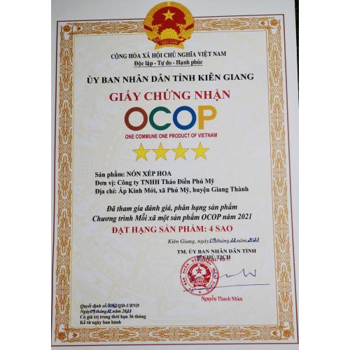 CHỨNG NHẬN SẢN PHẨM OCOP 4 SAO - SẢN PHẨM CÔNG NGHIỆP NÔNG THÔN TIÊU BIỂU CHO 12 SẢN PHẨM TỪ CỎ BÀNG